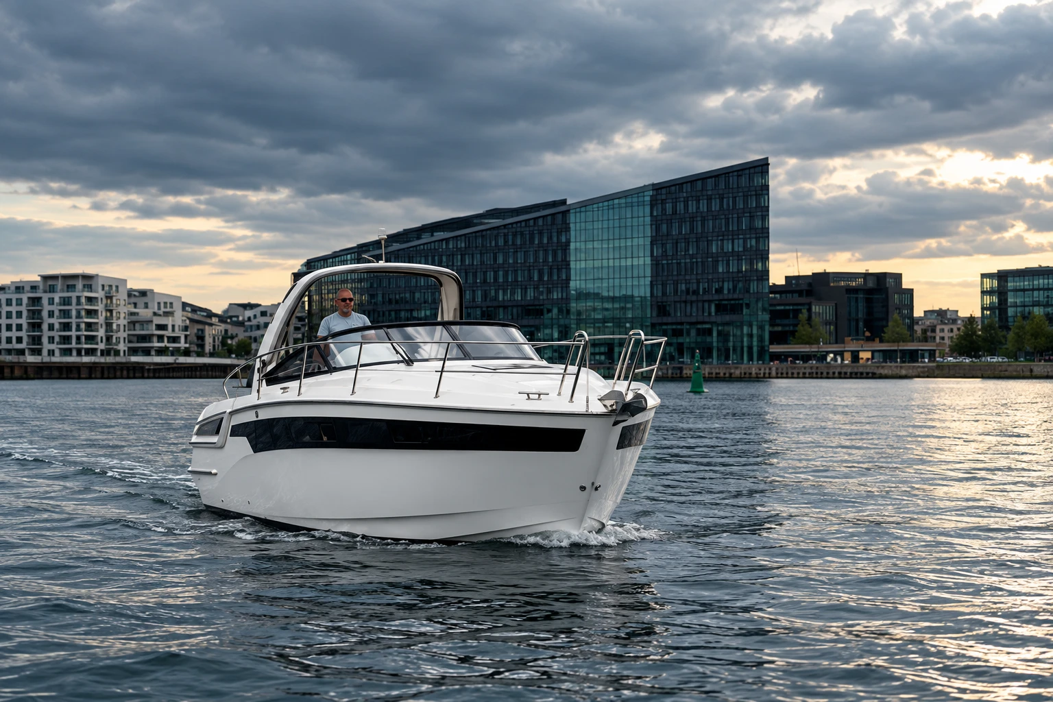 Private yacht with captain sailing through Copenhagen harbor